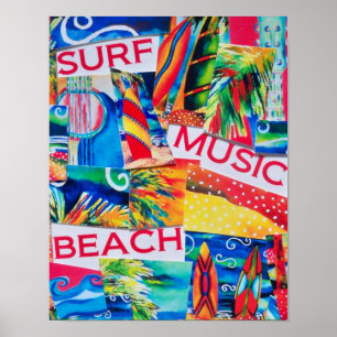 Poster de collage de plage et de Surf