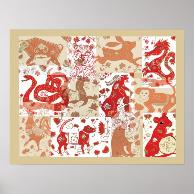 Poster de collage du Zodiac chinois (Devant)