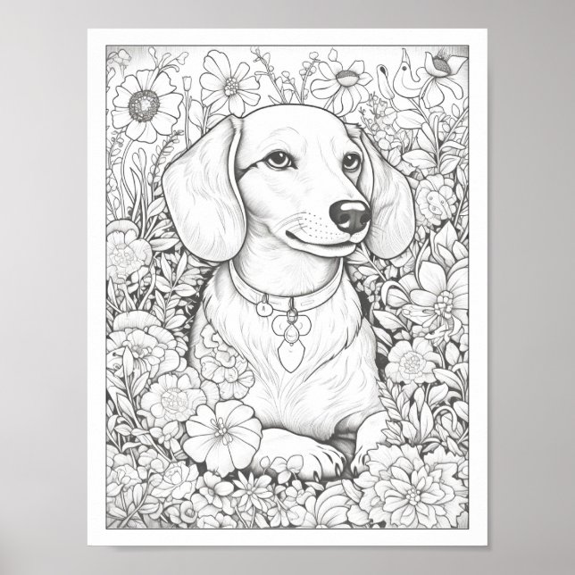 Poster de coloriage de Chien de Cute Dachshund (Devant)