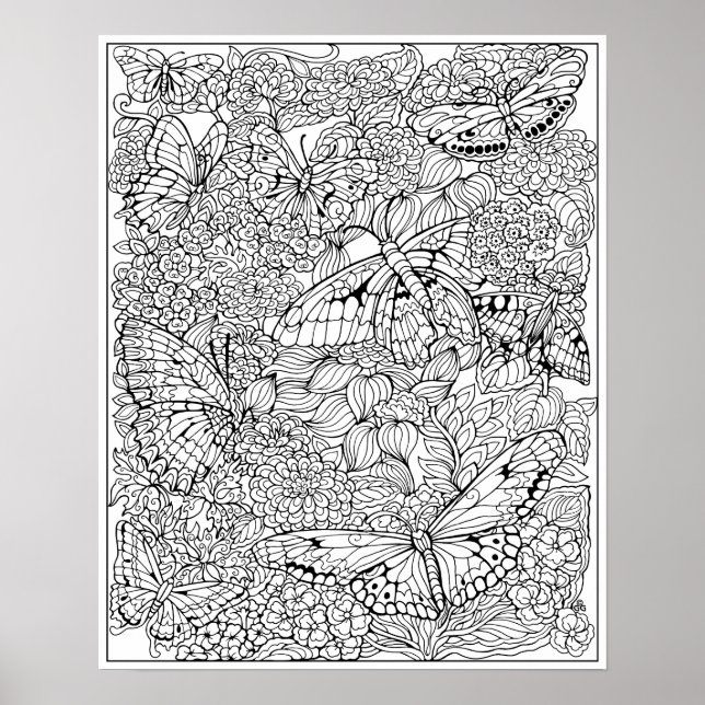 Poster de coloriage de jardin papillon (Devant)