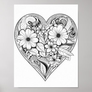 Poster de coloriage du coeur floral