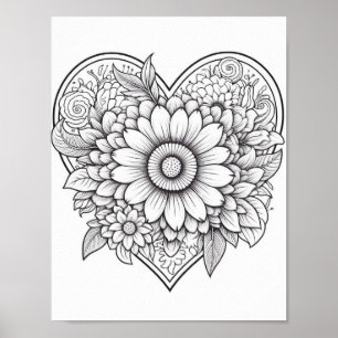Poster de coloriage du coeur floral