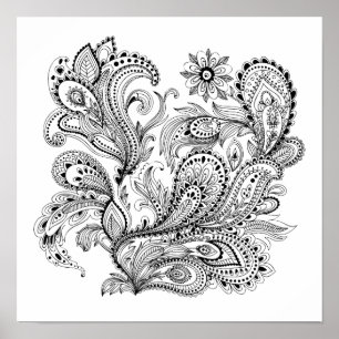 Poster de coloriage en cachemire floral Abstrait