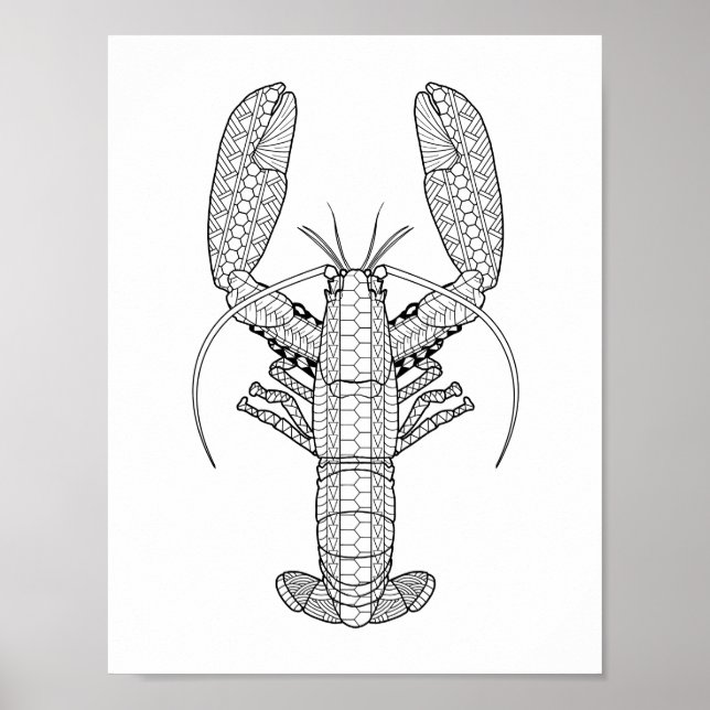 Poster de coloriage pour adultes de homard (Devant)