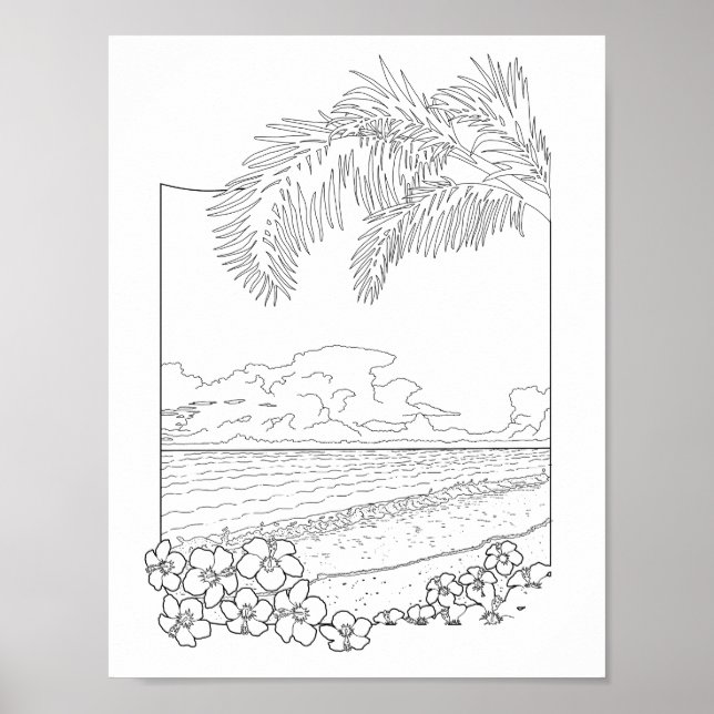 Poster de coloriage pour adultes de la plage tropi (Devant)