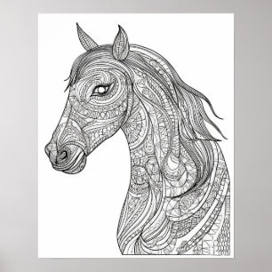 Poster de coloriage pour chevaux Mandala pour adul