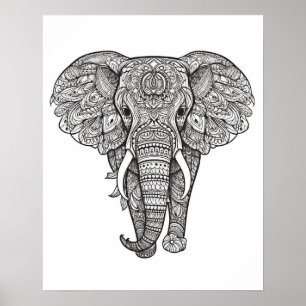 Poster de coloriage pour éléphants Mandala pour ad