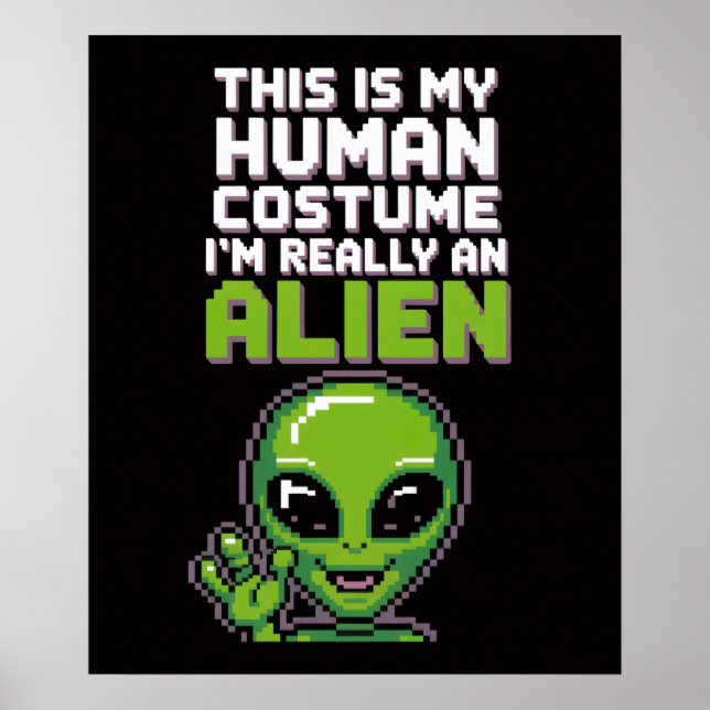 Poster de costume humain amusant Alien Pixel Art (Devant)