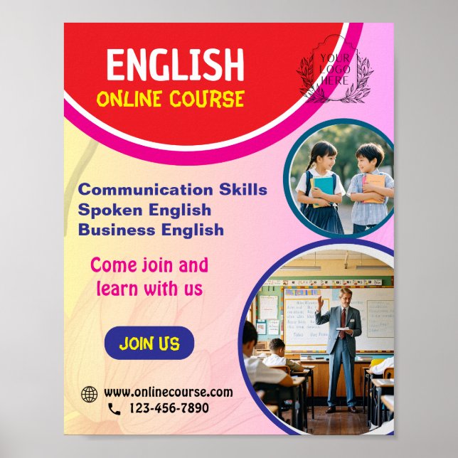 POSTER DE COURS EN ANGLAIS EN LIGNE (Devant)