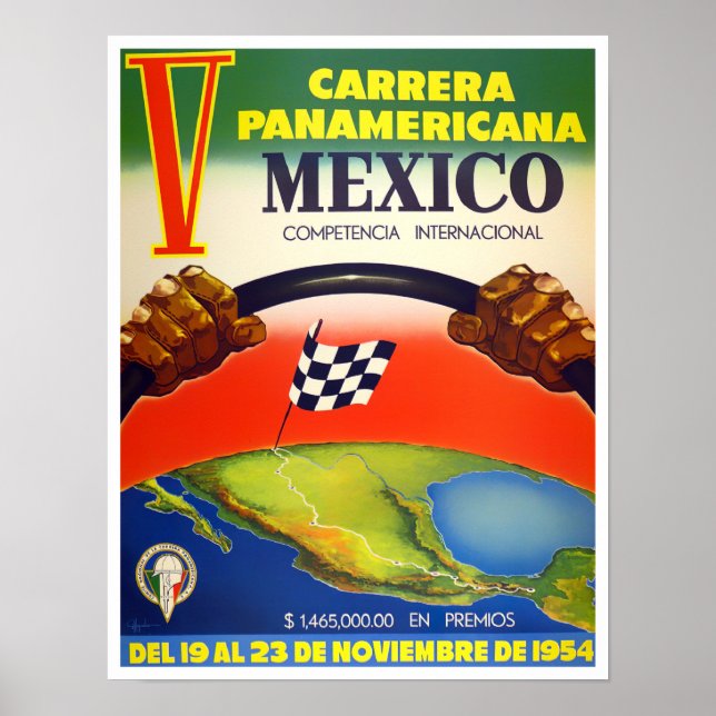 Poster de course vintage Carrera Panamericana 1954 (Devant)