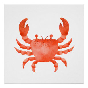 Poster de crabe de mer orange d'aquarelle Imprimer