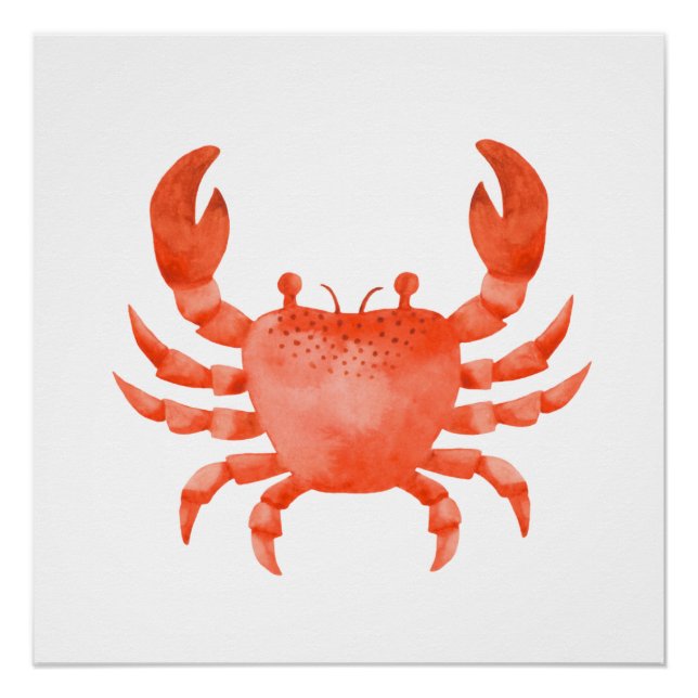 Poster de crabe de mer orange d'aquarelle Imprimer (Devant)