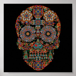 Poster de crâne de sucre à fleurs colorées