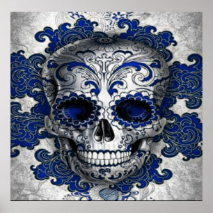 Poster de crâne de sucre en bleu