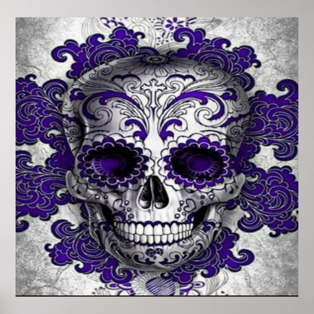 Poster de crâne de sucre en violet (Devant)
