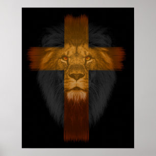 Poster de croix de Arrière - plan noir/lion