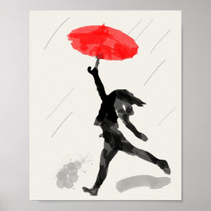 Poster de croquis avec parapluie rouge