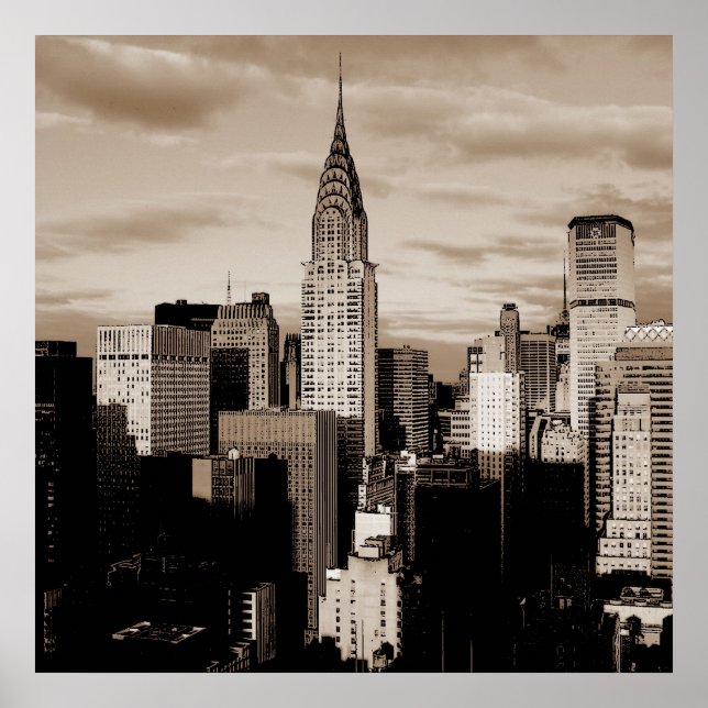 Poster de croquis Carré unique Sepia New York (Devant)