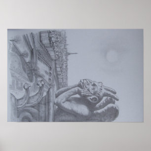 Poster de croquis Notre Dame Gargoyle
