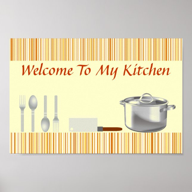 Poster de cuisine à rayures de crème orange (Devant)