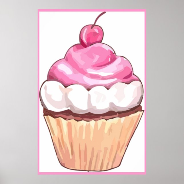 Poster de Cupcake rose Artwork - Mur Design Cuisin (Devant)