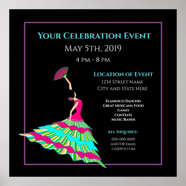 Poster De Danseuse De Flamenco Isolé Noir, Vos Inf (Devant)