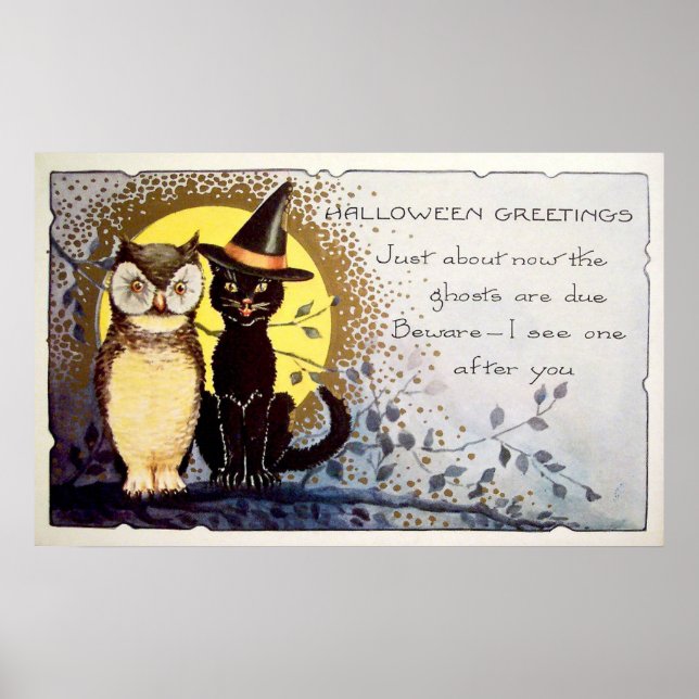 poster de décoration de chats noirs de hibou d'Hal (Devant)