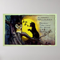 poster de décoration de chouette de chat noir d'Ha