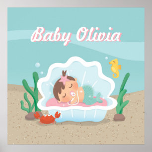 Poster de décoration de la petite sirène de bébé f