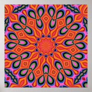 Poster de décoration Hipster Mandala Retro Orange