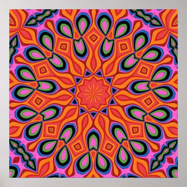 Poster de décoration Hipster Mandala Retro Orange (Devant)