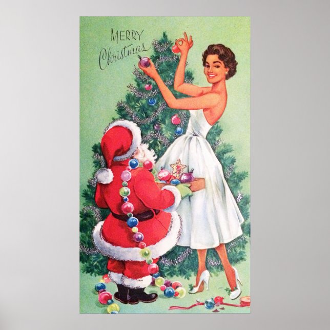 Poster de décoration vintage rétro Père Noël et La (Devant)