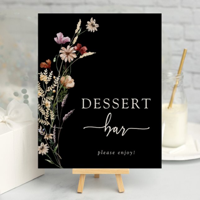 Poster de dessert Floral Boho noir (Black Boho Floral Dessert Bar Poster by Painted Paperie
)