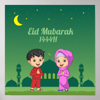 poster de dessin animé de eid moubarak