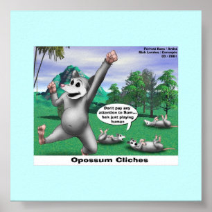 Poster de dessin animé drôle de opossums faisant l
