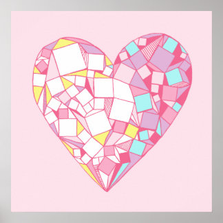 Poster de dessin de coeur géométrique rose Abstrai