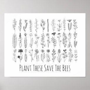 Poster De Dessin De Fleurs Et Herbes D'Encre