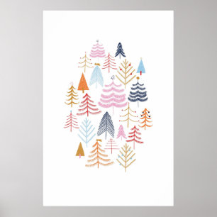Poster de dessin de Noël de Pine Tree coloré