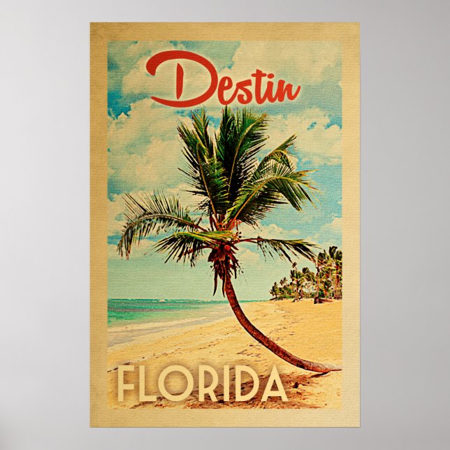 Poster de Destin Florida Vintage Palm Tree Beach (Devant)