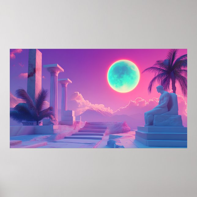 Poster de Dieu grec Rétrowave - Neon Vaporwave Aes (Devant)