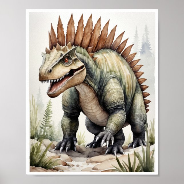 Poster de Dimetrodon Dinosaur Watercolor WallArt (Devant)