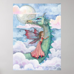 Poster de dragon de fée de broutage de nuages Impr