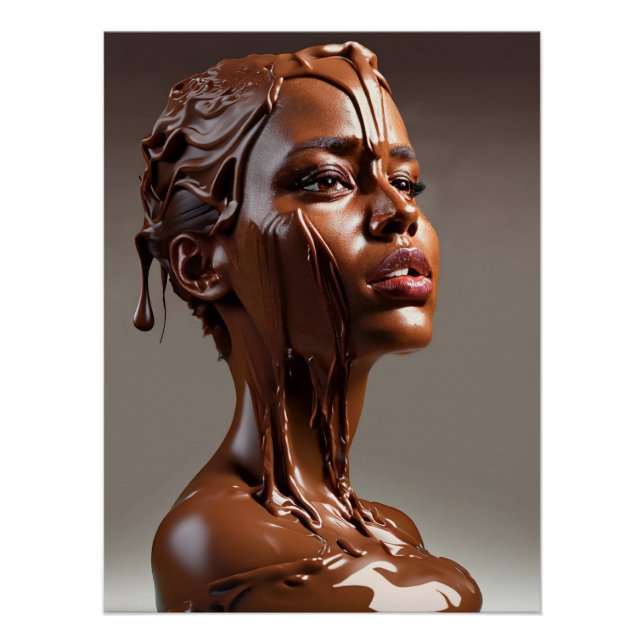 Poster de escultura humana de chocolate derretido. (Devant)