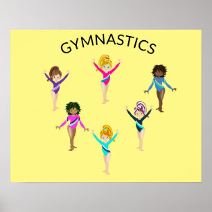 Poster de fille de gymnastique avec 6 gymnaste