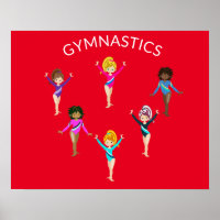 Poster de fille de gymnastique avec 6 gymnaste