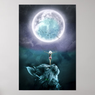 Poster de fille Imaginaire Cat Moon