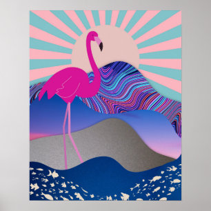 Poster de Flamant rose psychédélique Funky