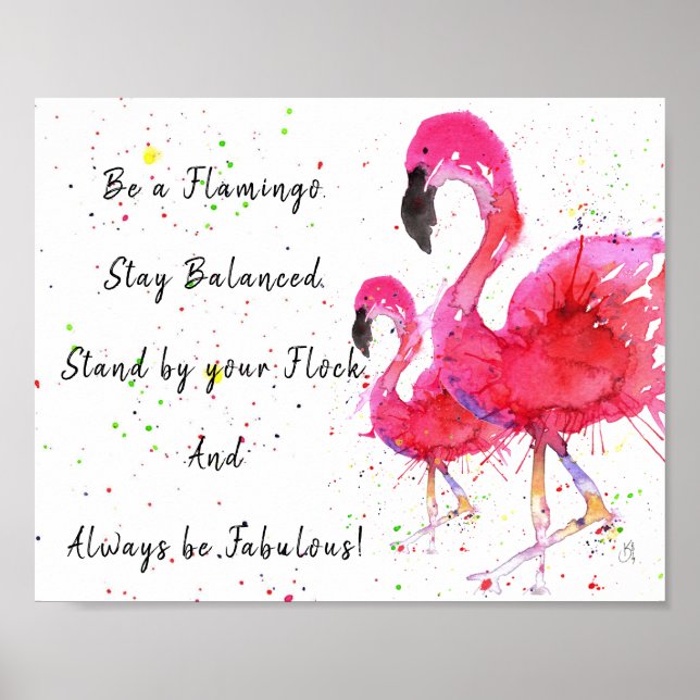 Poster de Flamant rose rose mignon et coloré 10"x8 (Devant)