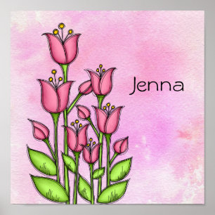 Poster de fleurs de doodle d'aquarelle bénie