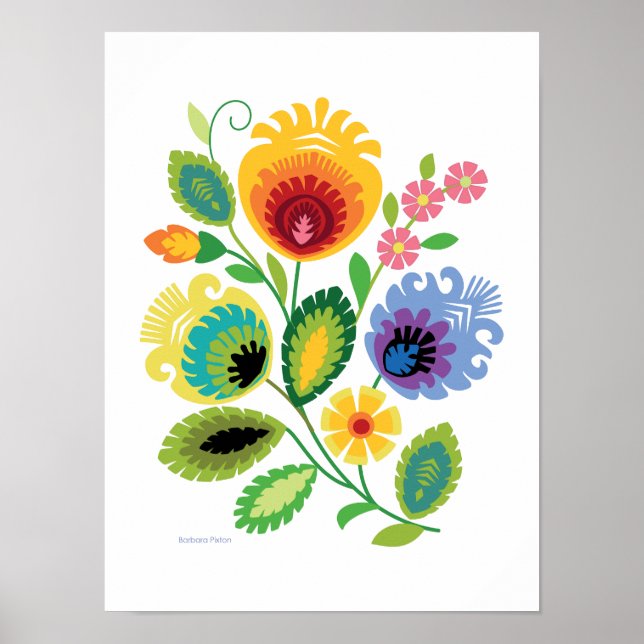 Poster de fleurs jaunes d'art populaire polonais (Devant)
